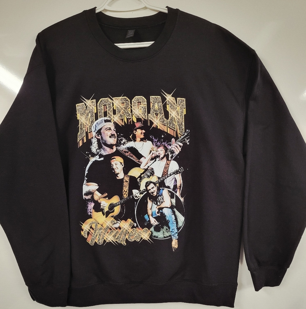 Morgan Wallen NWT Black Crewneck Sweater longsleeve LARGE Graphic Tee